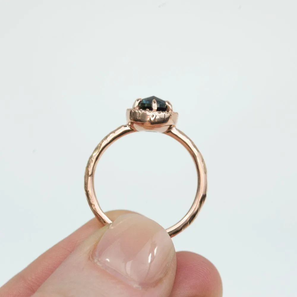 1.0ct Round Double Rosecut Australian Sapphire in Evergreen Rose Gold Low Profile Diamond Halo Ring by Anueva Jewelry