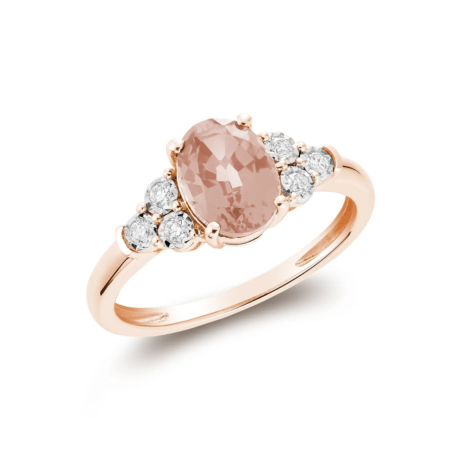 10k Gold Oval Morganite and Diamond Ring