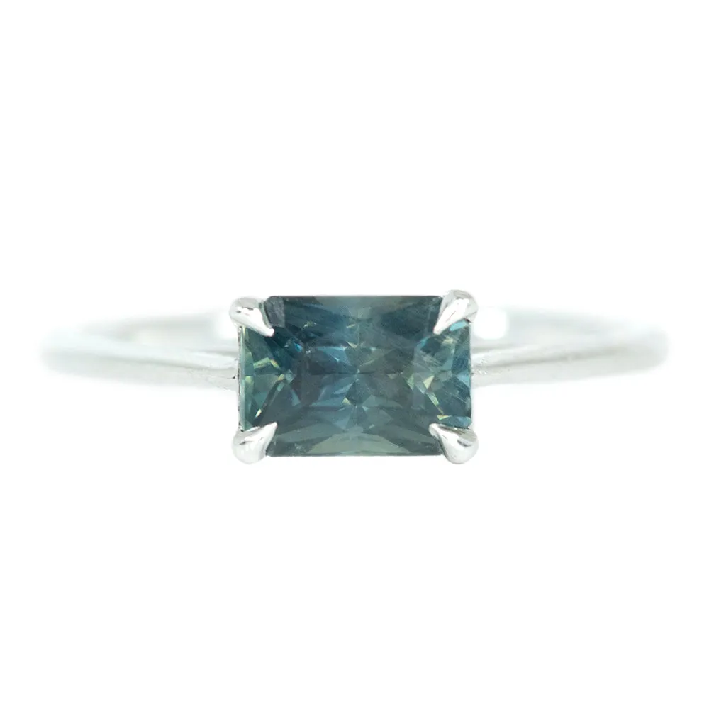 1.29ct Radiant Cut Sapphire East-West Ring In 14k White Gold