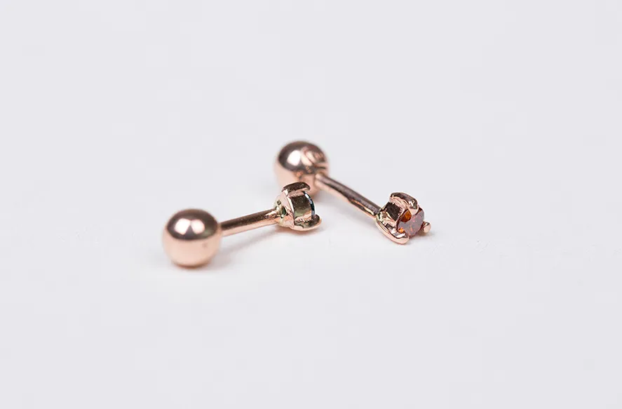 14k 18k Gold 3 Prongs 2mm Natural Orange Diamond Tragus Cartilage Ball Back Barbell Piercing Earring