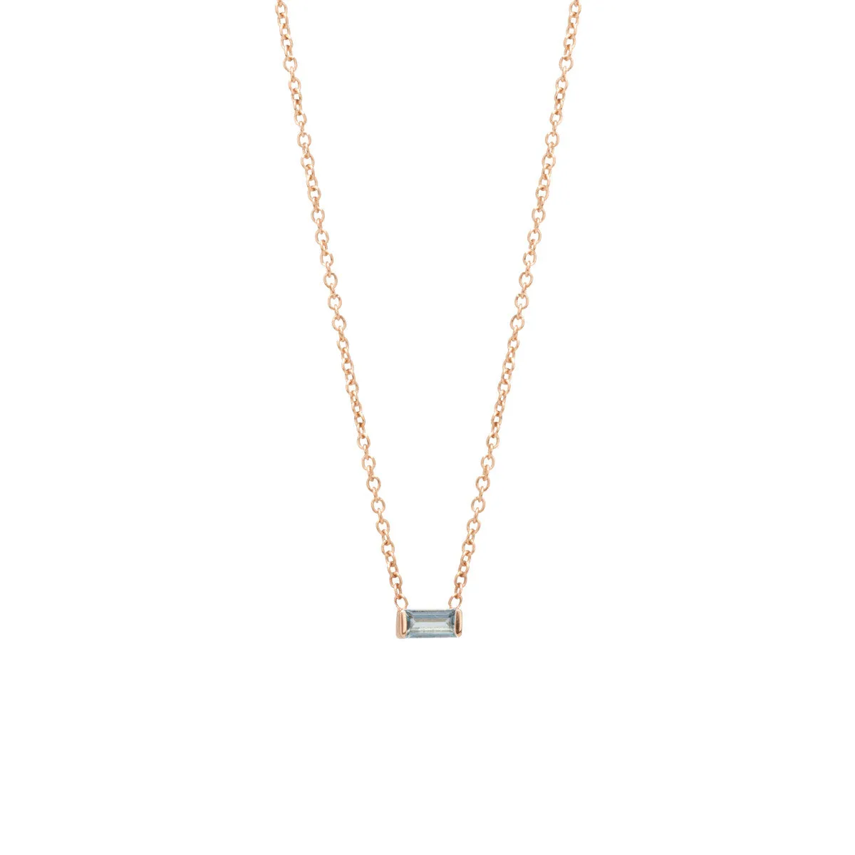 14k Aquamarine Baguette Necklace | March Birthstone