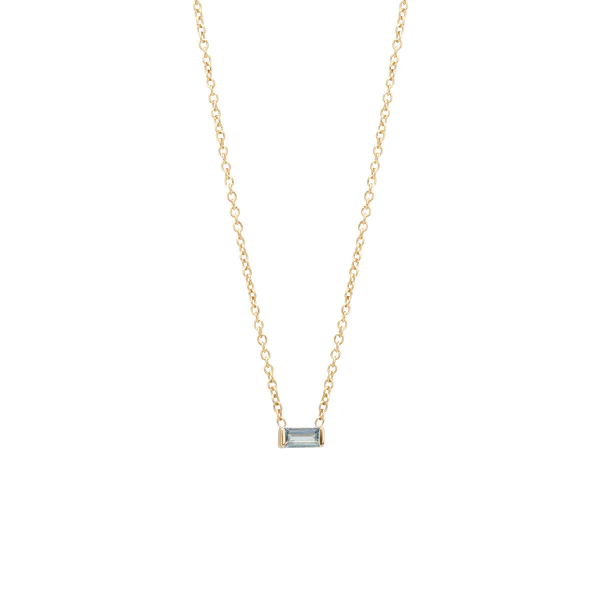 14k Aquamarine Baguette Necklace | March Birthstone