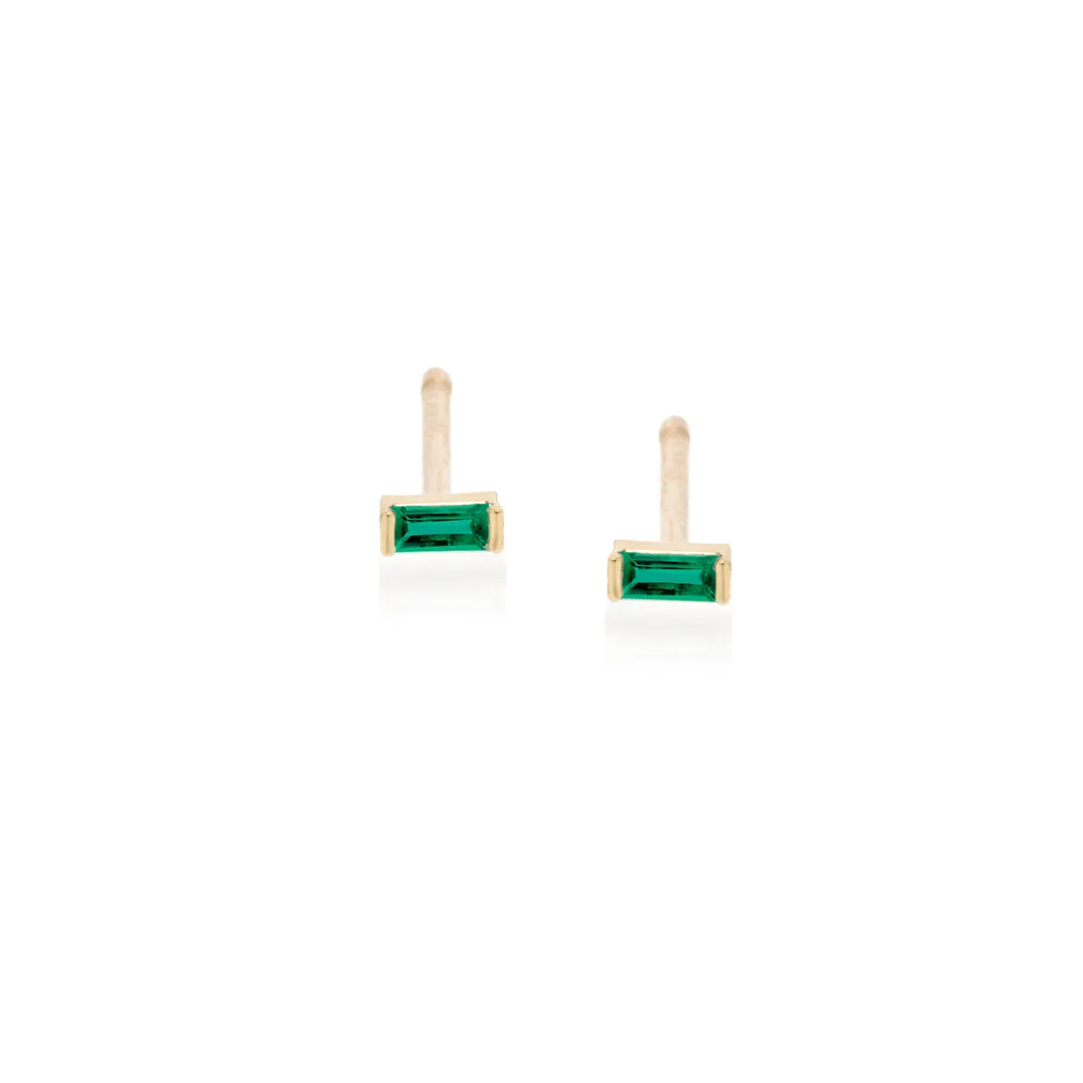 14k Emerald Baguette Studs | May Birthstone