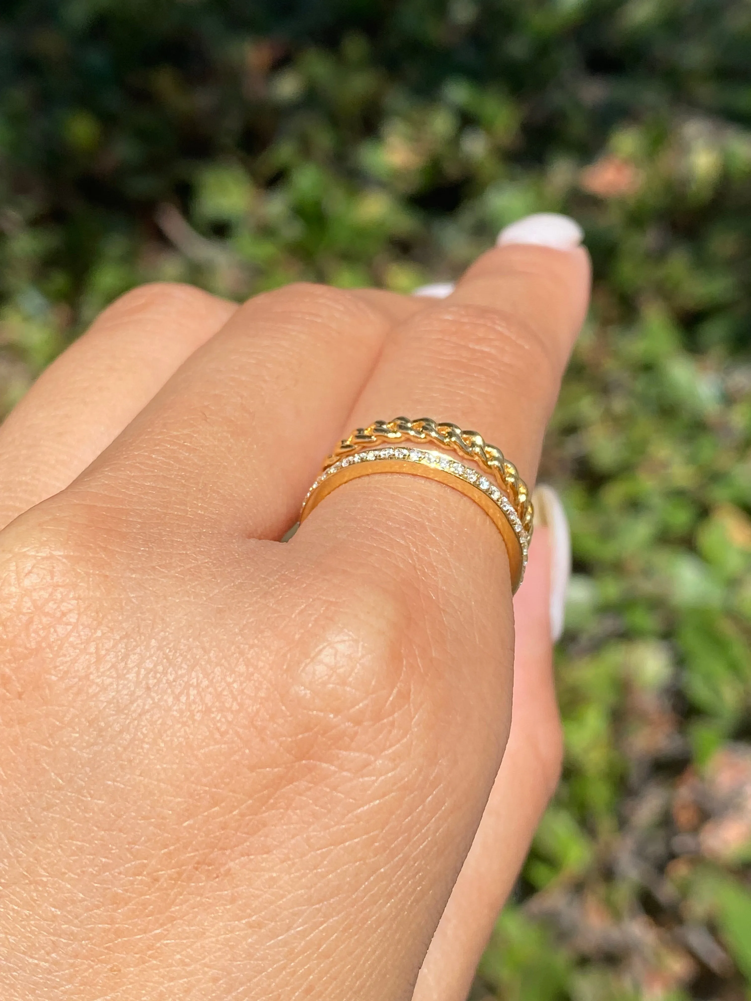 14K Gold Channel and Cuban Diamond Ring