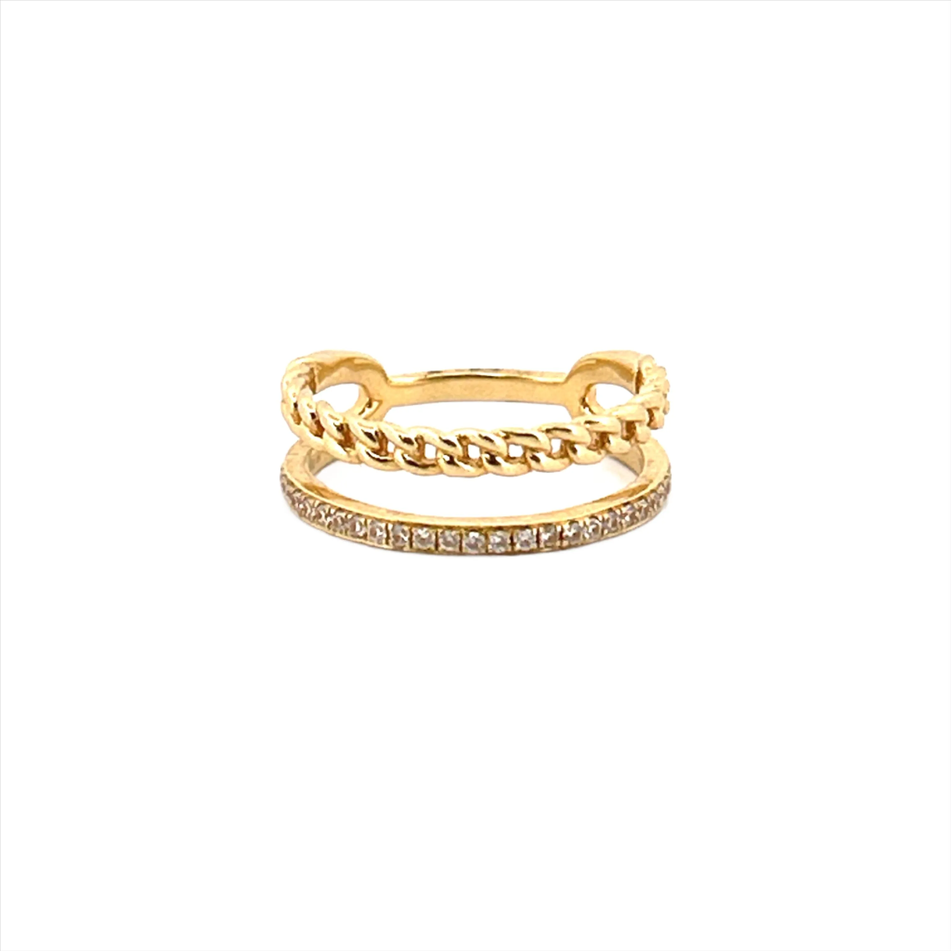 14K Gold Channel and Cuban Diamond Ring