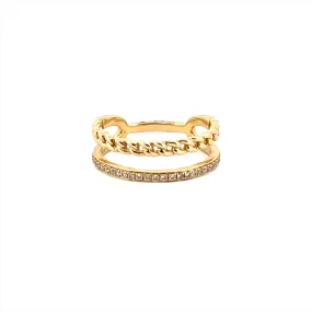 14K Gold Channel and Cuban Diamond Ring