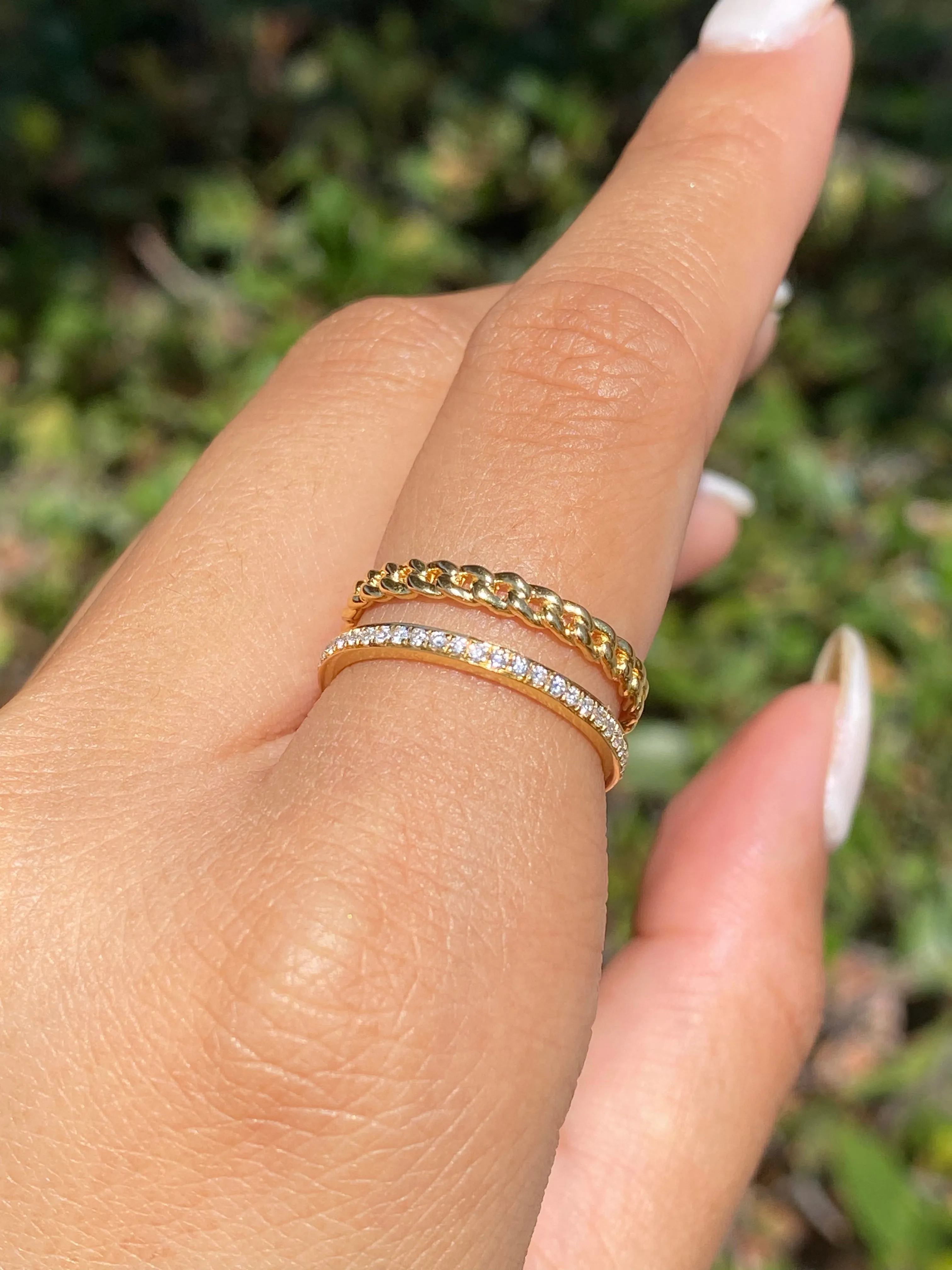 14K Gold Channel and Cuban Diamond Ring