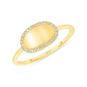 14K Gold Diamond Personalized Oval ID Ring