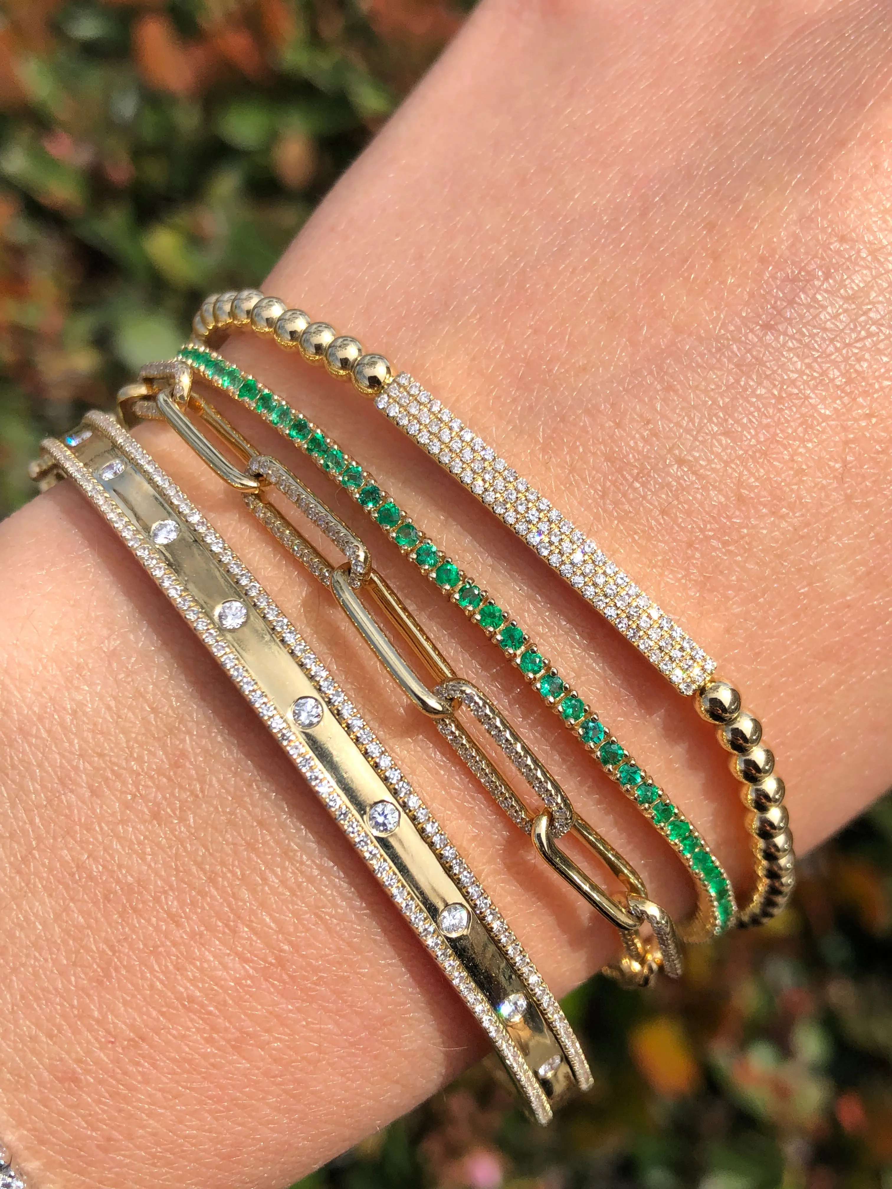 14K Gold Emerald Color Stoned Tennis Bracelet