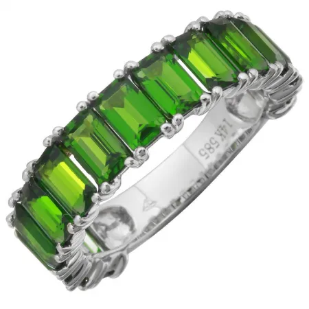 14k Gold Emerald Cut Chrome Diopside 3/4 Band