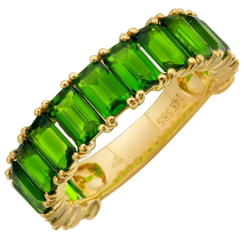 14k Gold Emerald Cut Chrome Diopside 3/4 Band