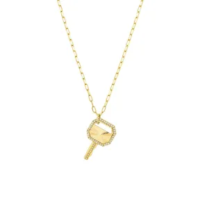 14K Gold Frame Key Diamond Pendant