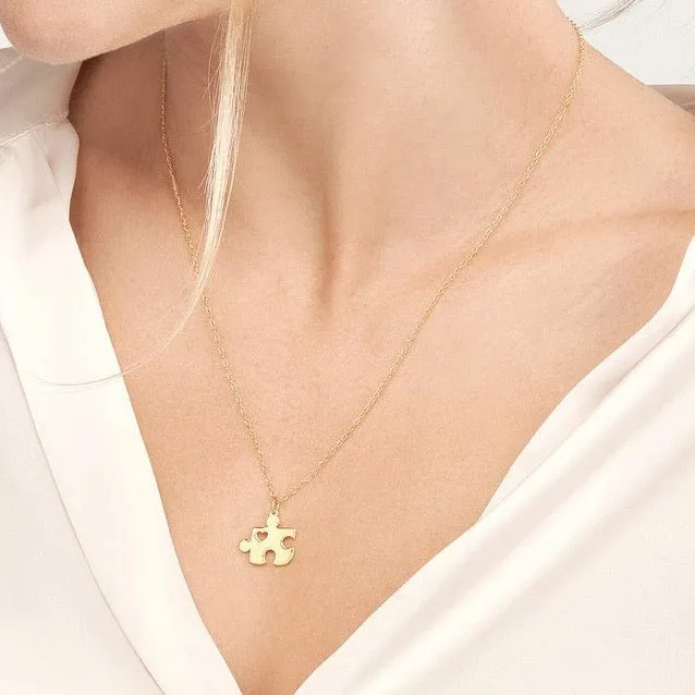 14K Gold Hollow Heart Puzzle Piece Pendant