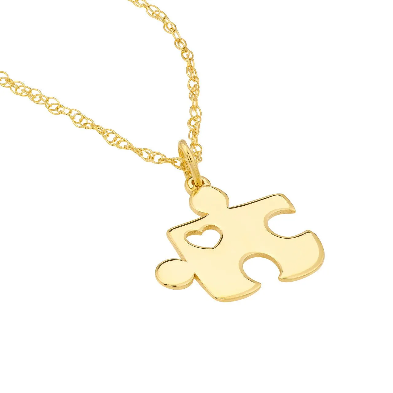 14K Gold Hollow Heart Puzzle Piece Pendant