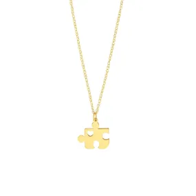 14K Gold Hollow Heart Puzzle Piece Pendant