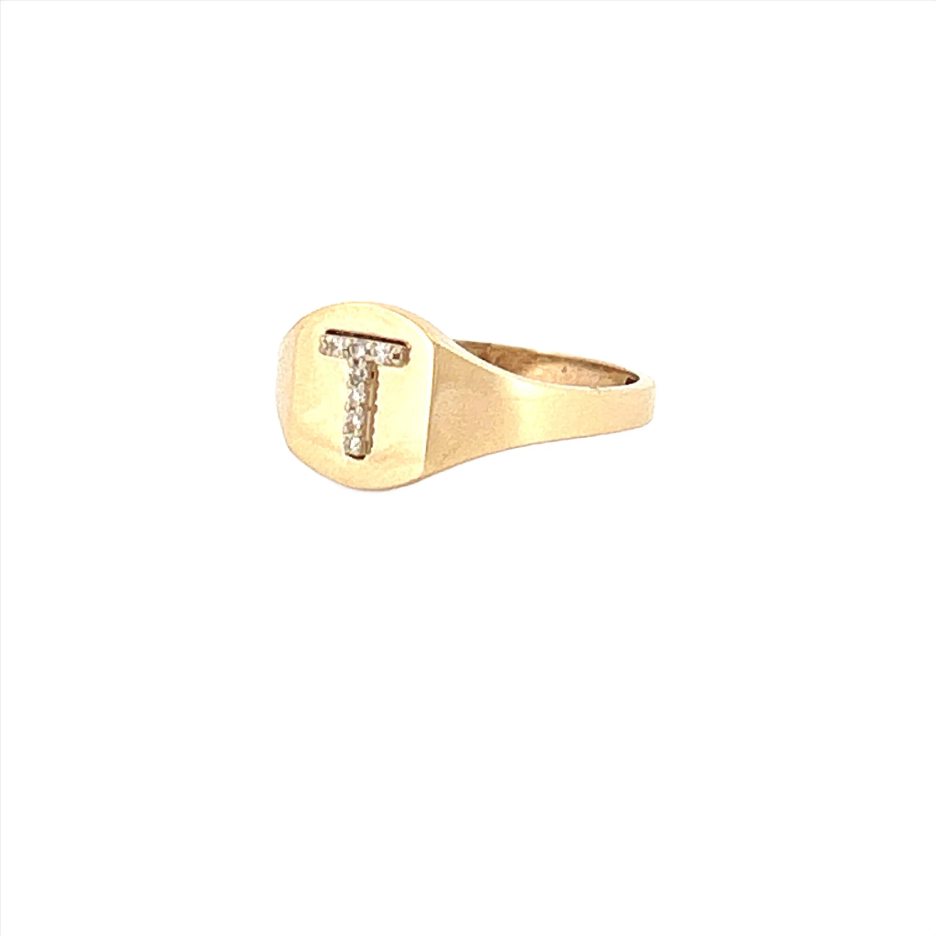 14K Gold Personalized Diamond Initial Raised Signet Band