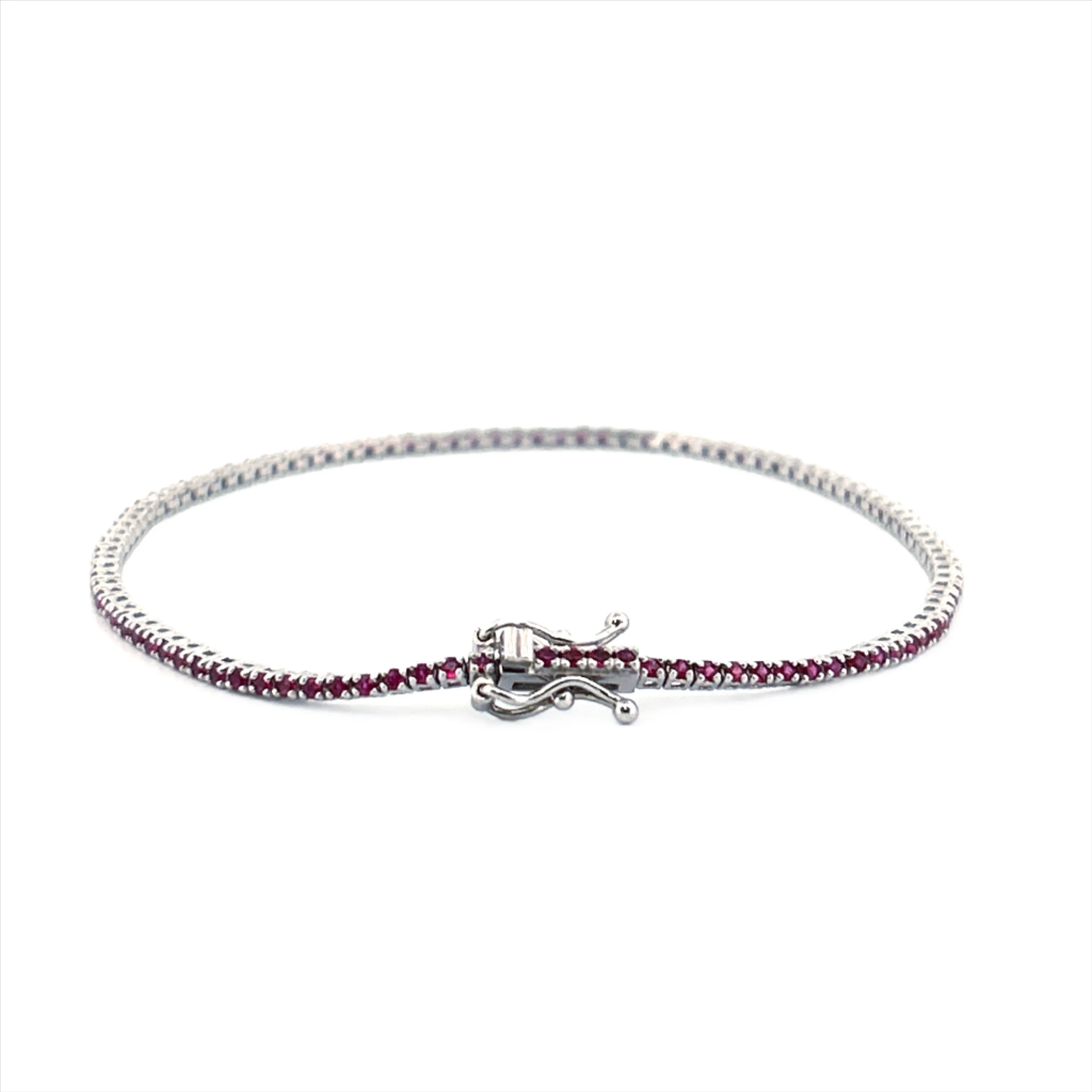 14K Gold Ruby Color Stoned Tennis Bracelet