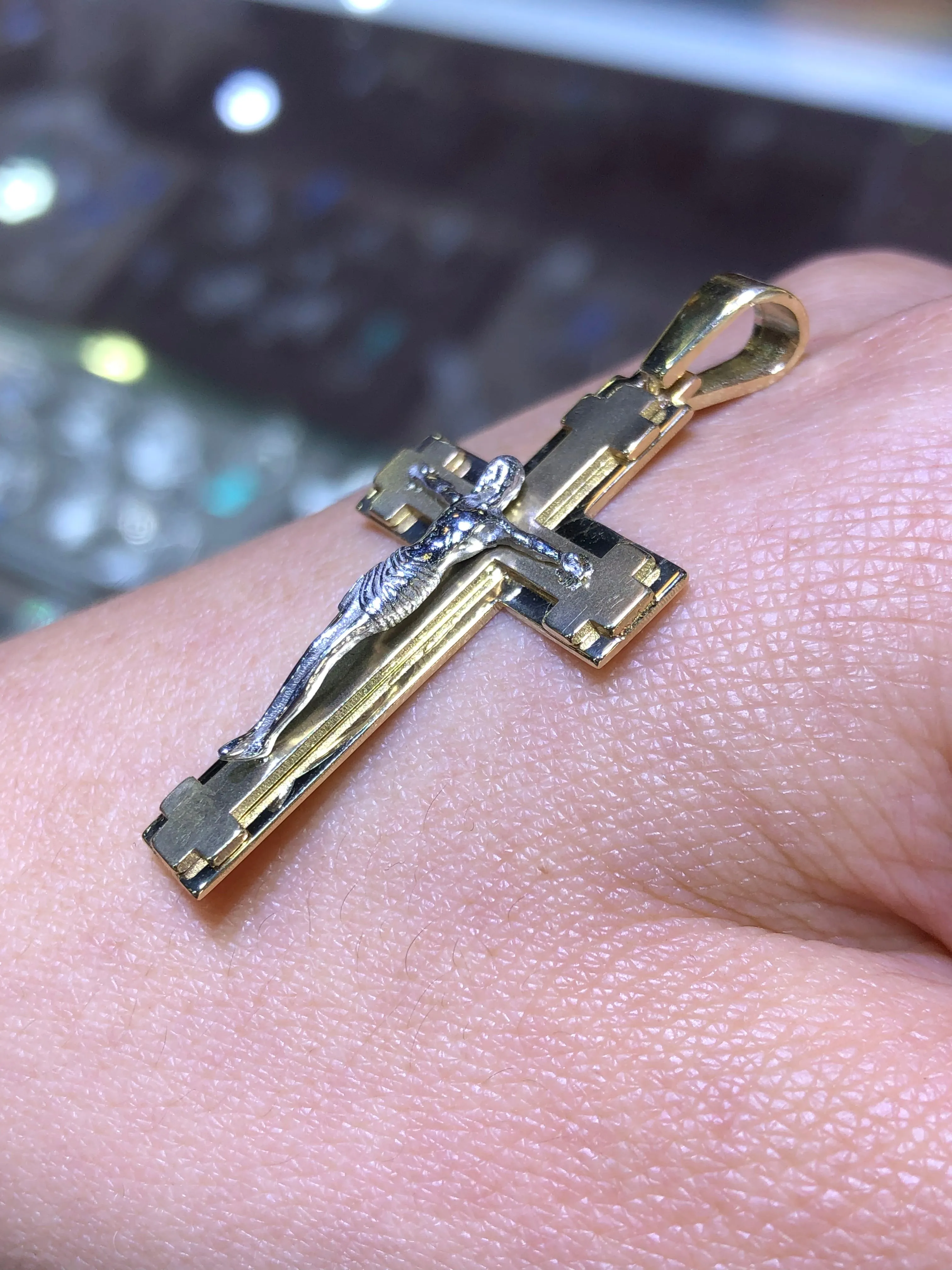 14K Gold Two-Tone Crucifix Pendant