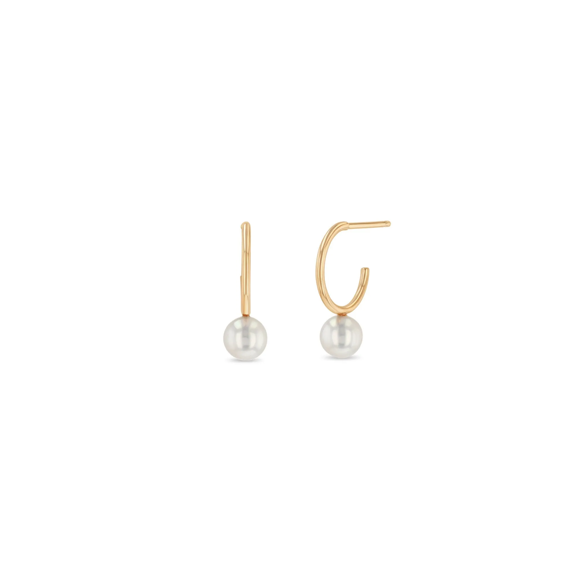 14k Pearl Thin Huggie Hoops