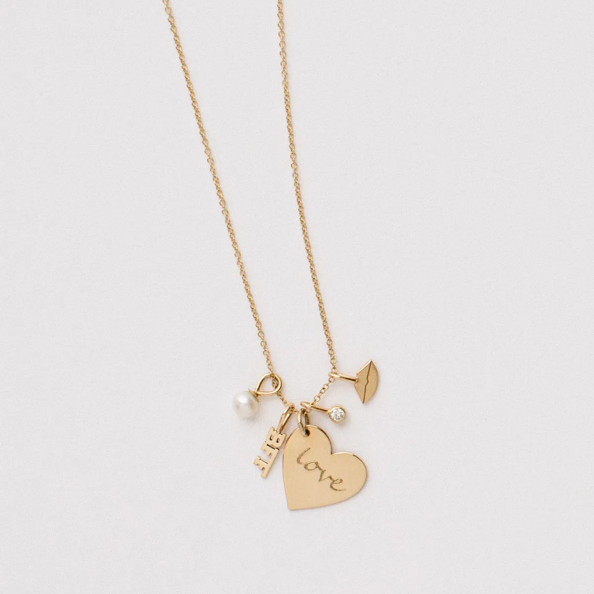 14k Single LOVE Medium Heart Charm Pendant