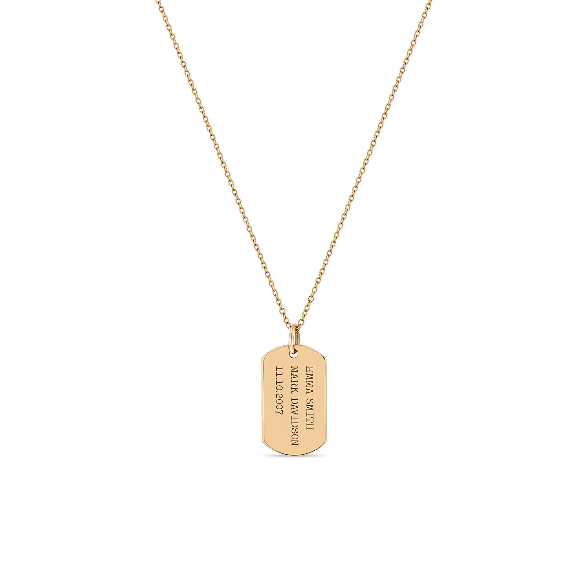 14k Small Engraved Dog Tag Necklace