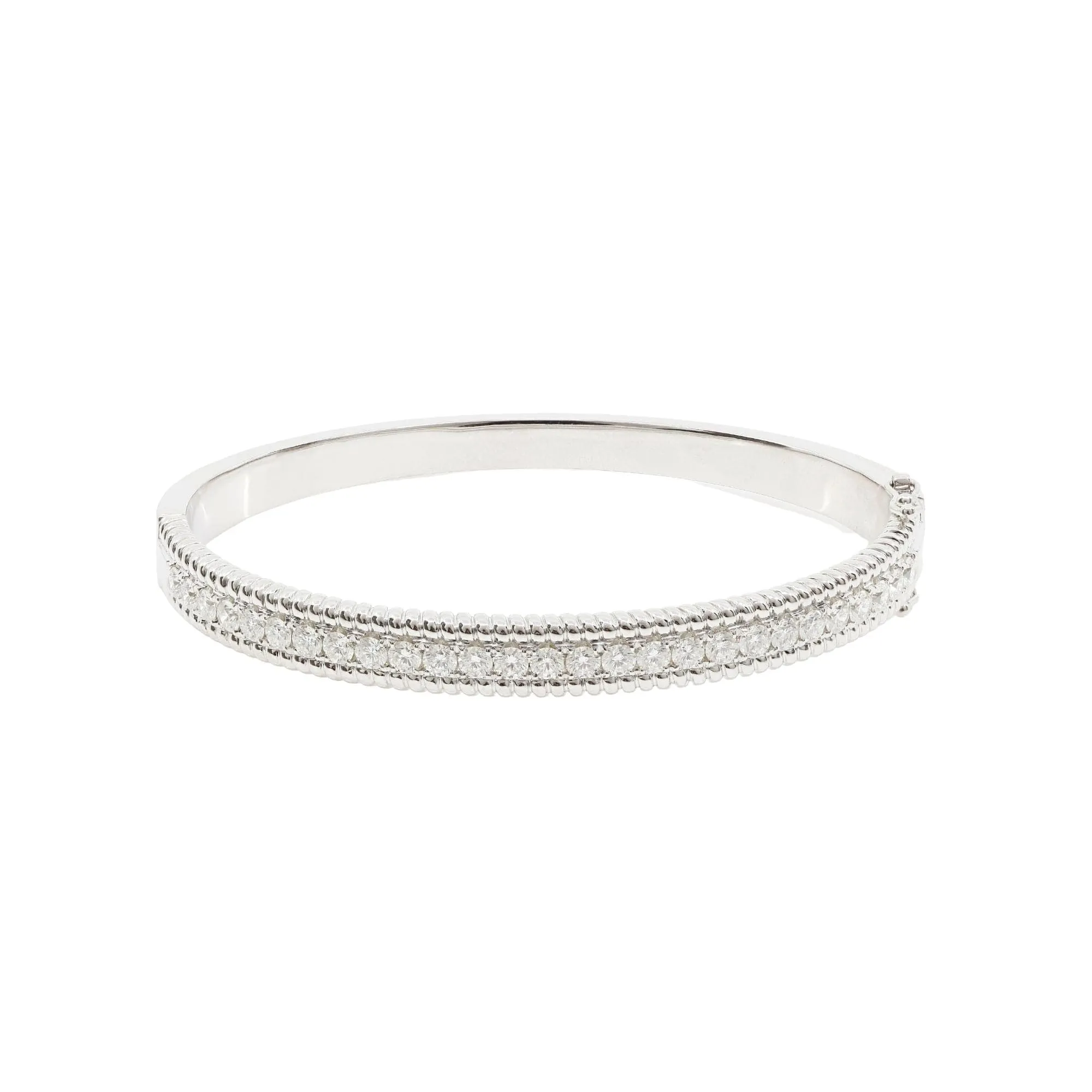 14K WHITE GOLD HINGED DIAMOND BANGLE BRACELET 2.22CTW