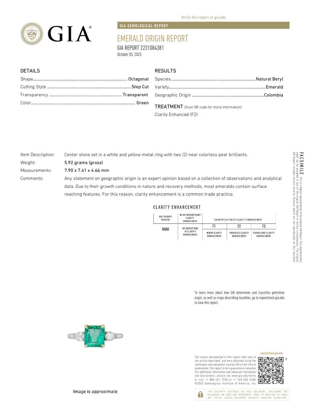 1.85 Carat Colombian Emerald Pear Diamond Three Stone Ring