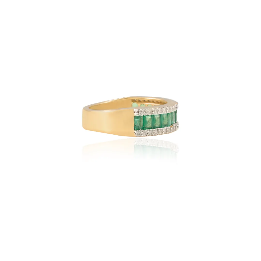 18K Gold Emerald Half Eternity Band