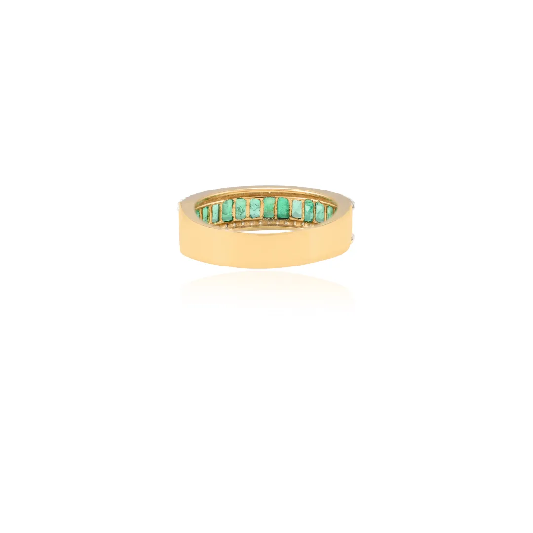 18K Gold Emerald Half Eternity Band