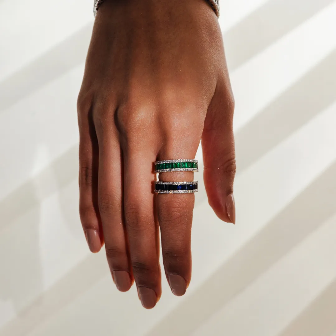 18K Gold Emerald Half Eternity Band