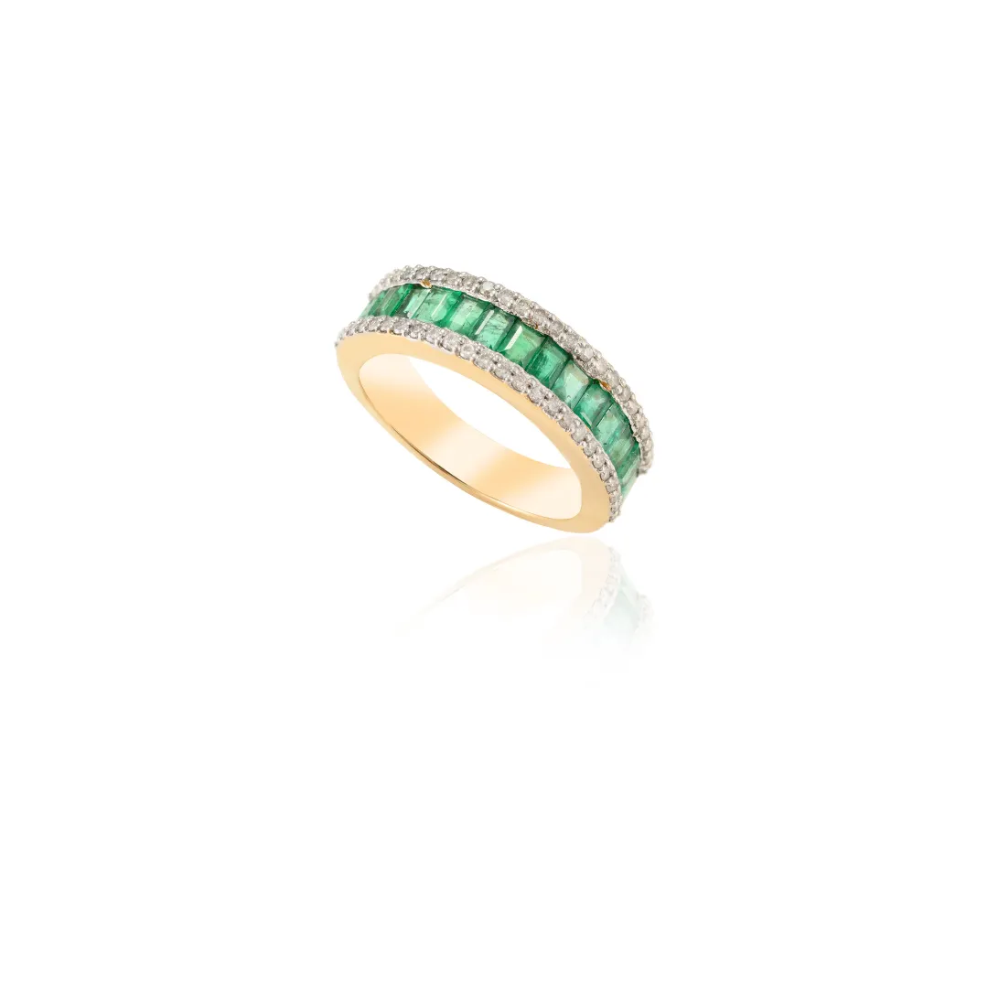 18K Gold Emerald Half Eternity Band