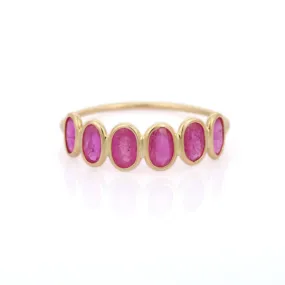 18K Gold Oval Ruby Half Eternity Band