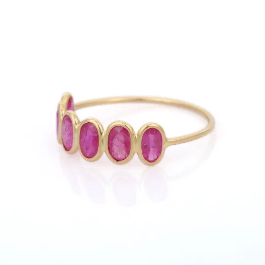 18K Gold Oval Ruby Half Eternity Band