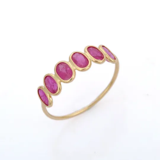 18K Gold Oval Ruby Half Eternity Band