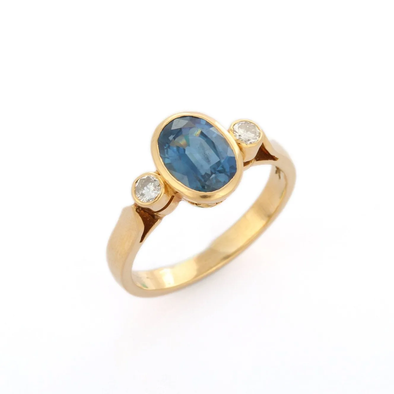 18K Gold Sapphire & Diamond Three Stone Ring