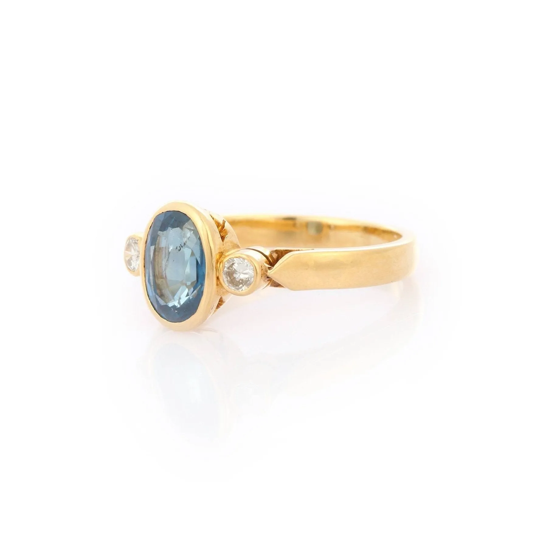 18K Gold Sapphire & Diamond Three Stone Ring