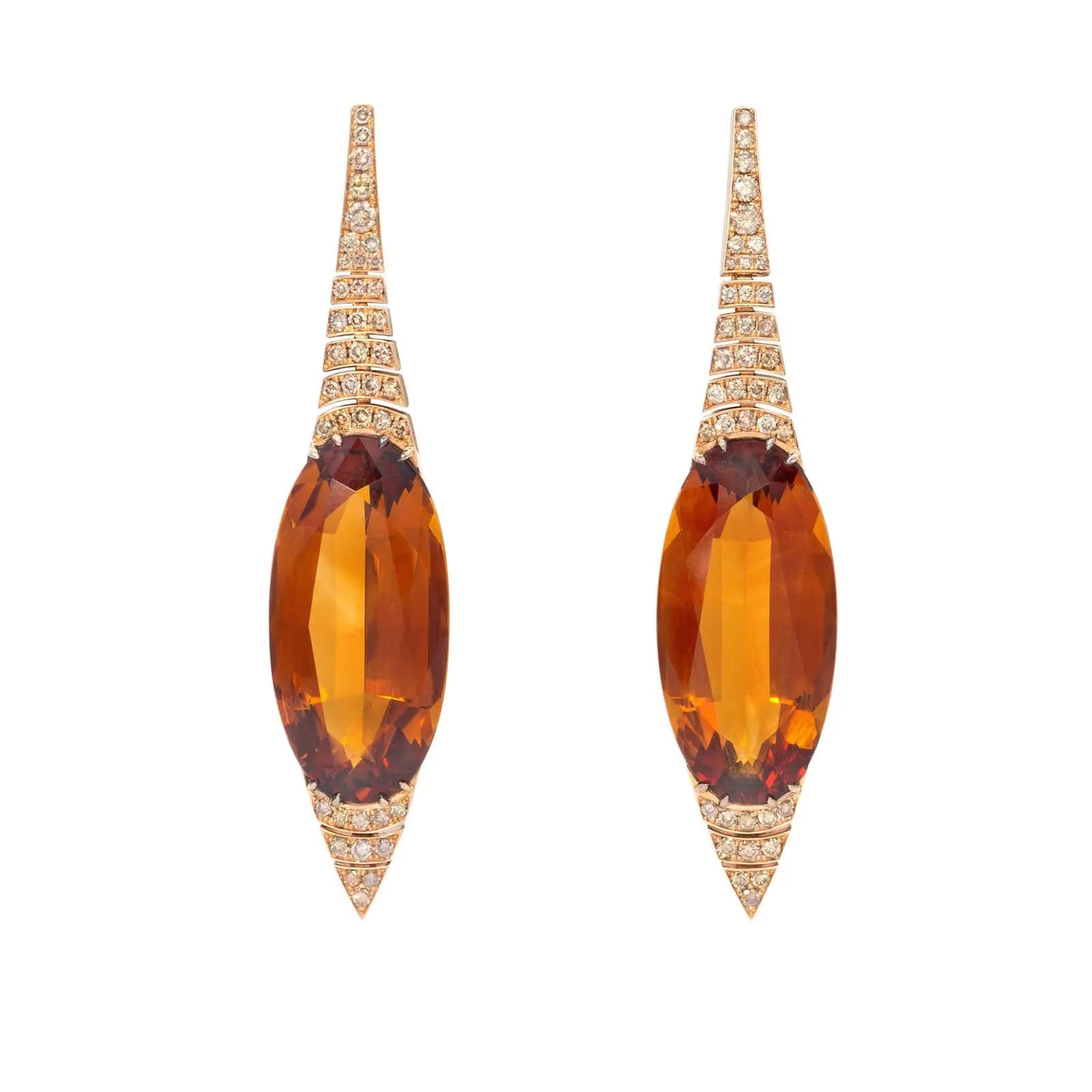 18K Rose Gold Brown Diamond Drop Earrings