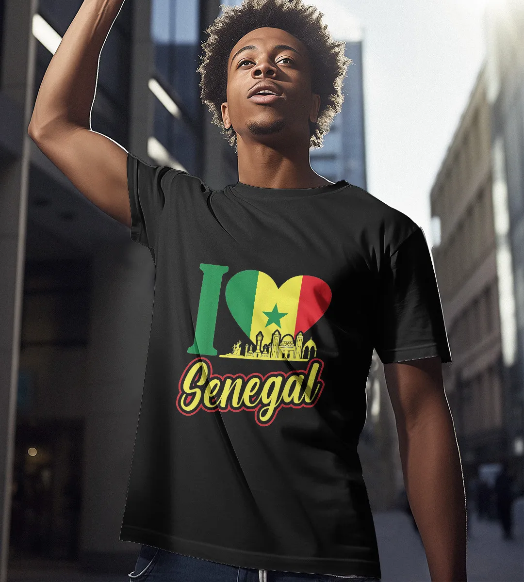 1sttheworld T-Shirt - I Heart Senegal Flag T-Shirt Black A35