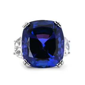 34.08ct Cushion-Cut Tanzanite & Diamond Solitaire Ring