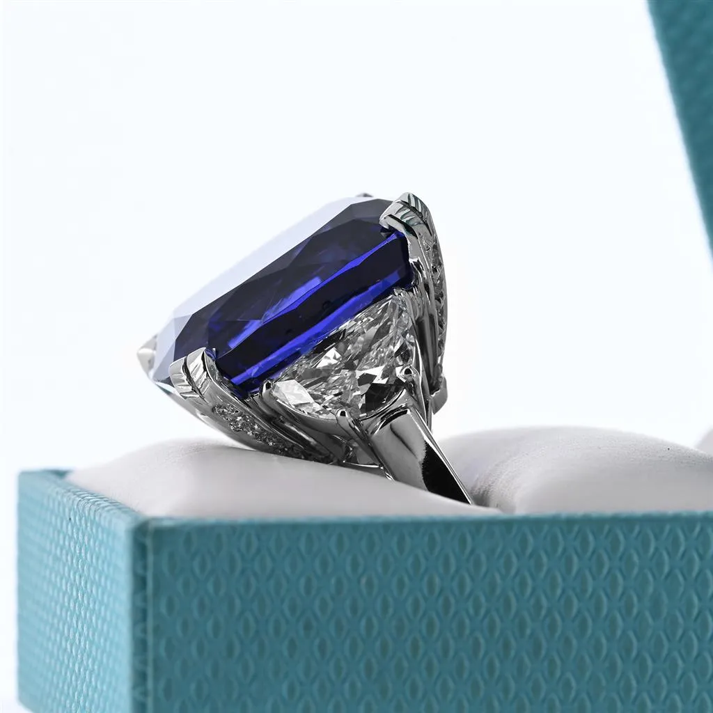 34.08ct Cushion-Cut Tanzanite & Diamond Solitaire Ring