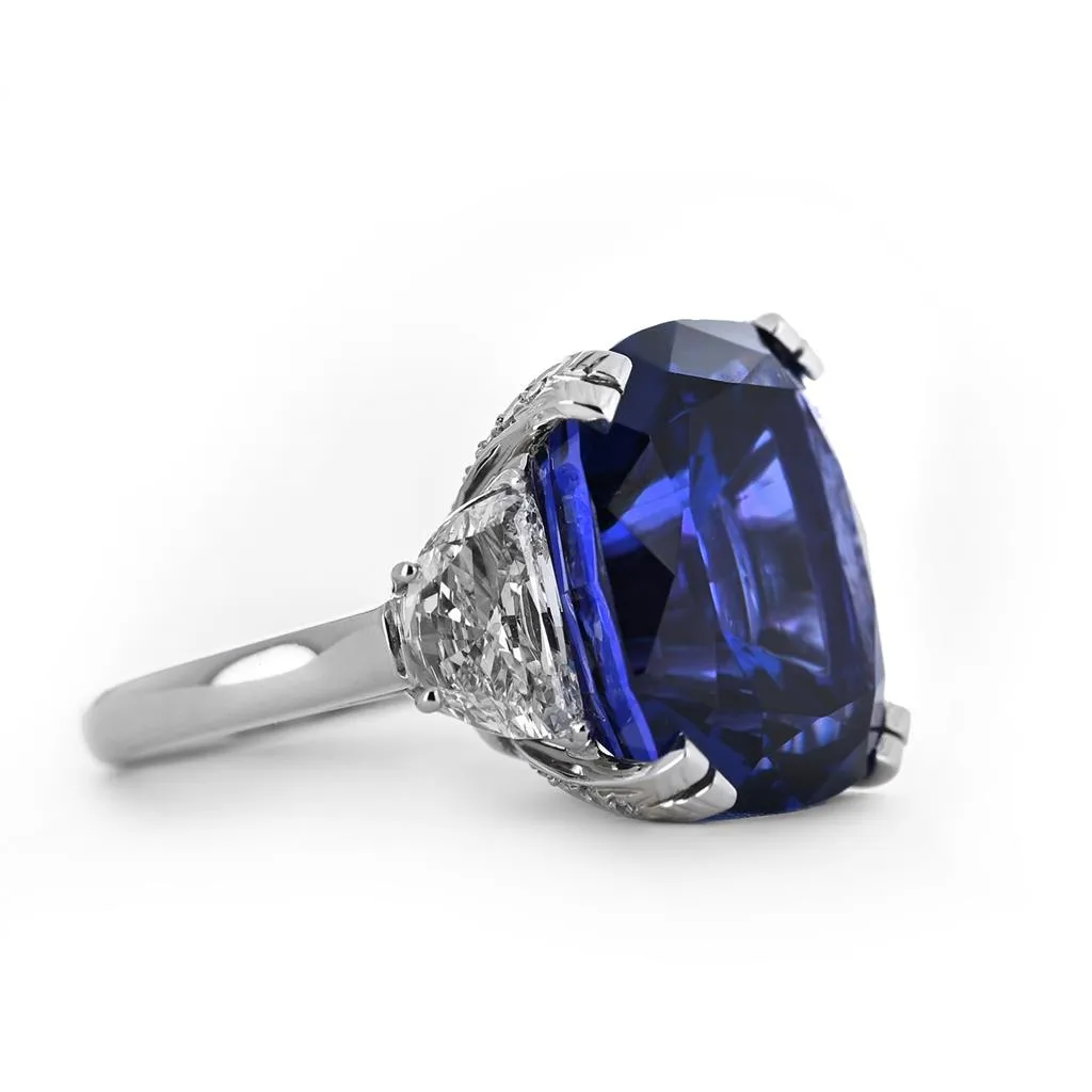 34.08ct Cushion-Cut Tanzanite & Diamond Solitaire Ring