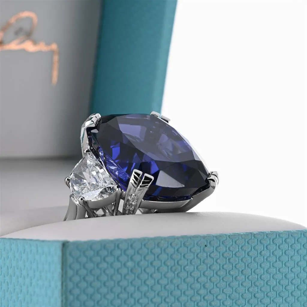 34.08ct Cushion-Cut Tanzanite & Diamond Solitaire Ring