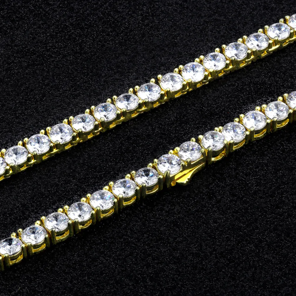 5mm 14K Gold/White Gold CZ Diamond Mens Tennis Chain Necklace KRKC