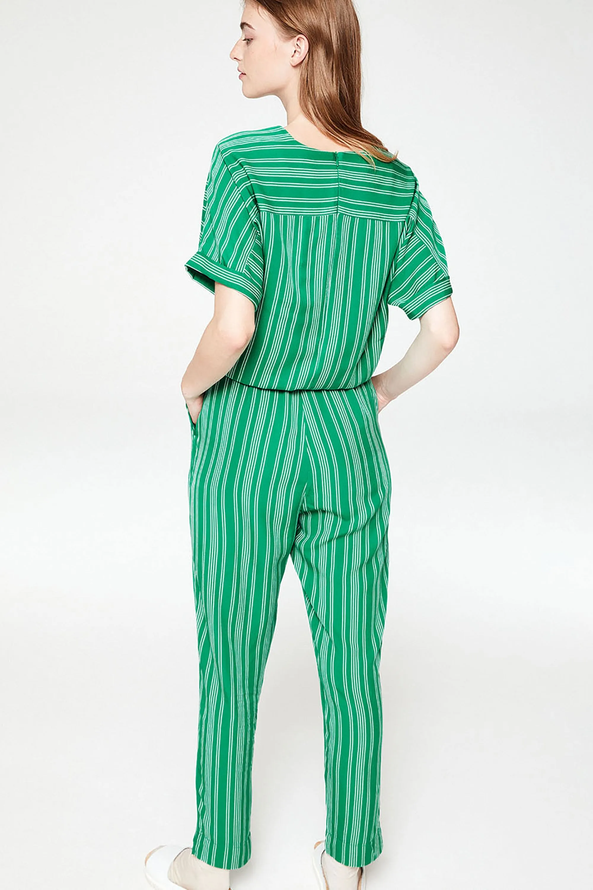 aarabella pair of stripes jumpsuit garden green <br> by ARMEDANGELS