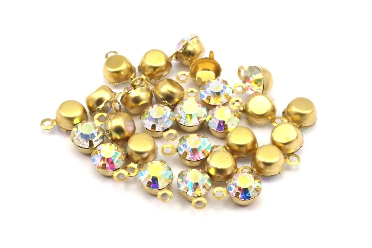 AB Rhinestone Charms, 12 AB  Rhinestone Charms with Raw Brass Setting for SS24 (5mm) Y361 Y159