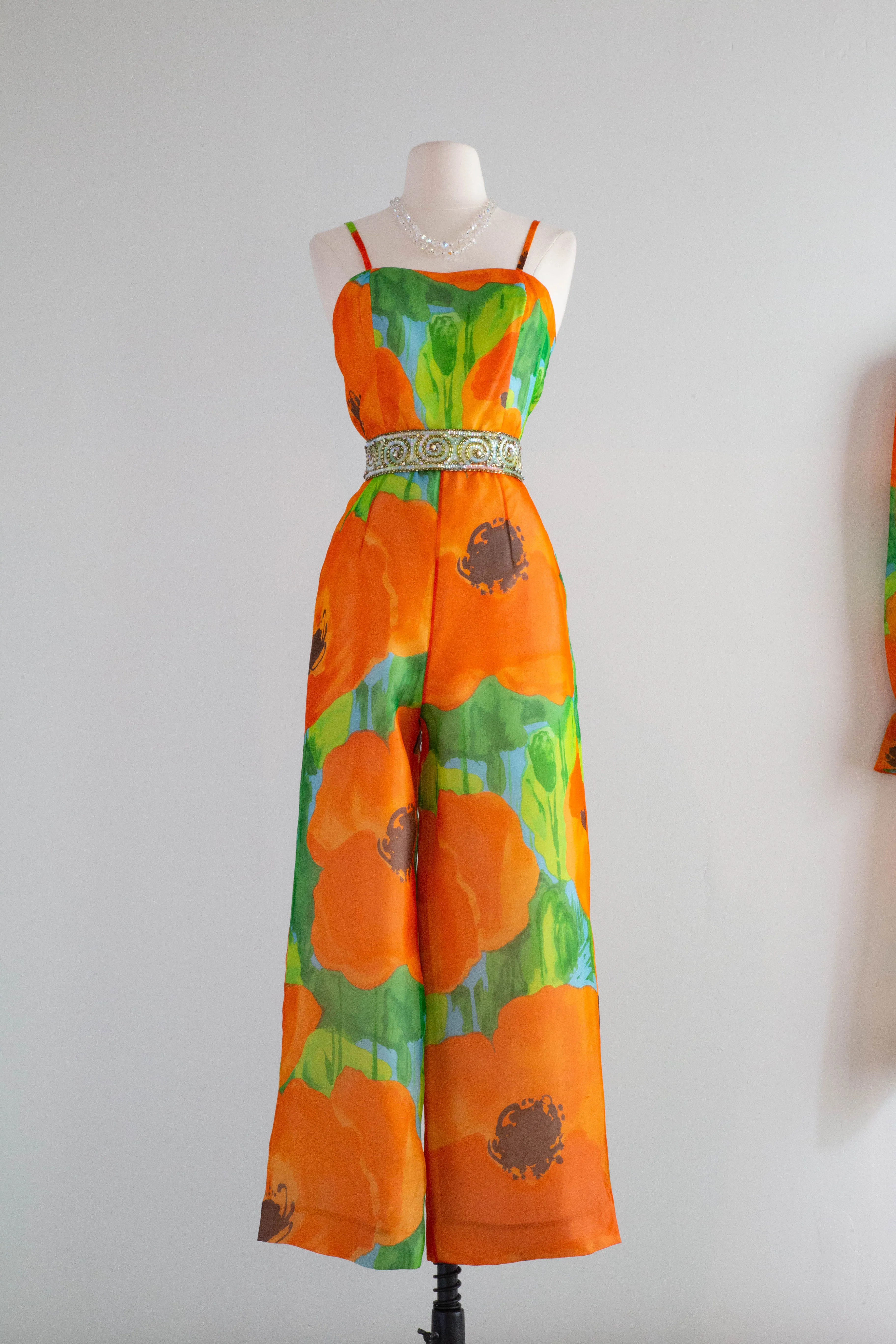 Absolutely FABULOUS 1960's Poppy Print Silk Jumpsuit / Small