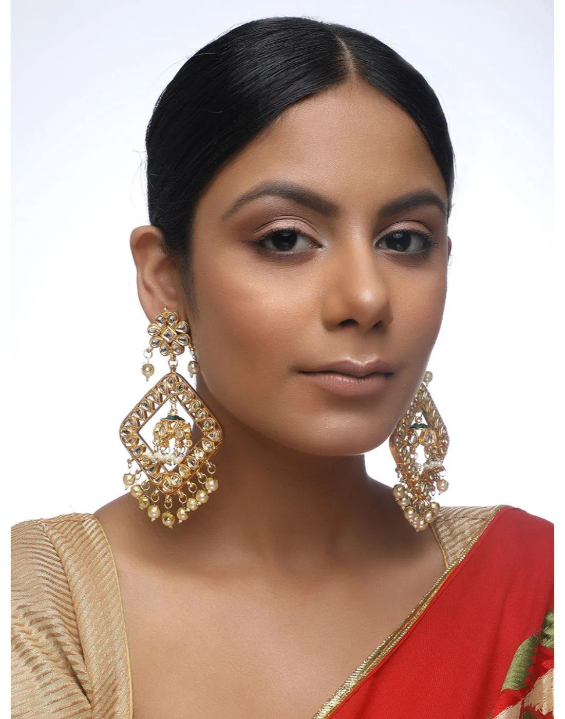 Alloy Kundan & Pearl Diamond Shape Earring