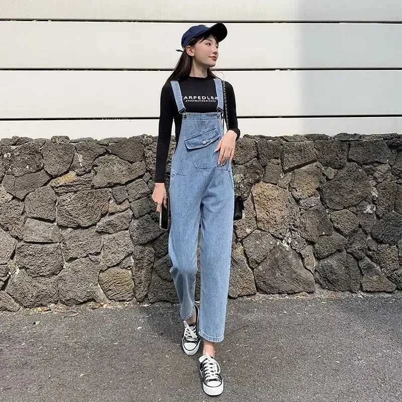 Amy Fashion - Denim Jumpsuits Women Pant Woman High Waist Denim Pants Wide Leg Denim Clothing Blue Vintage Quality Fashion Jean