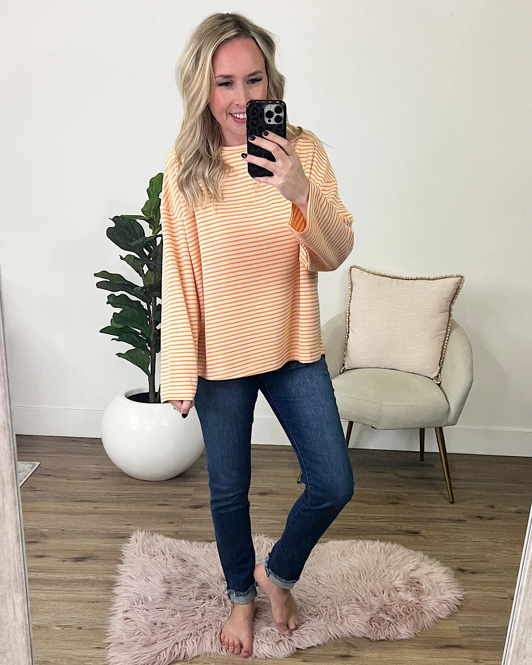 Angela Cream and Tangerine Striped Top