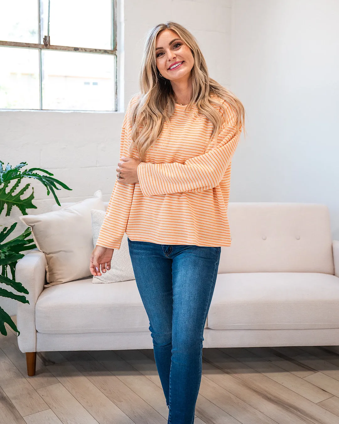 Angela Cream and Tangerine Striped Top